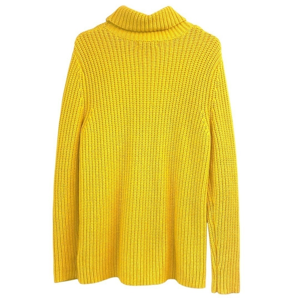 Lands' End Turtleneck Sweater Womens M Yellow Excellent Cable Knit Chunky Cotton - Picture 5 of 10